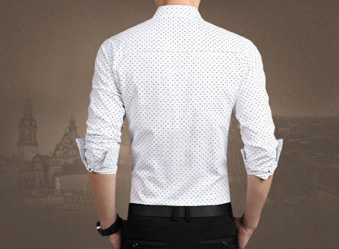 Men's Shirt Long - Sleeves Polka Dot Printing Shirts Slim Shirt - PratSN