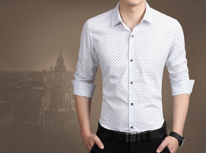 Men's Shirt Long - Sleeves Polka Dot Printing Shirts Slim Shirt - PratSN