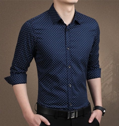 Men's Shirt Long - Sleeves Polka Dot Printing Shirts Slim Shirt - PratSN