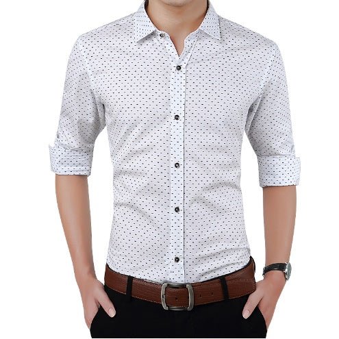 Men's Shirt Long - Sleeves Polka Dot Printing Shirts Slim Shirt - PratSN