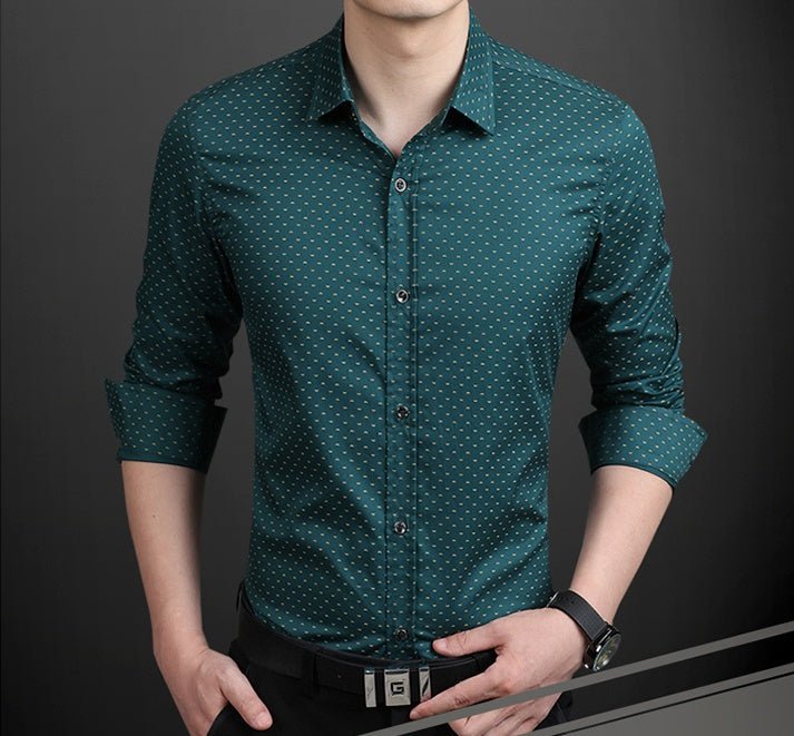Men's Shirt Long - Sleeves Polka Dot Printing Shirts Slim Shirt - PratSN