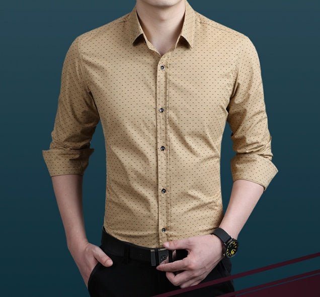 Men's Shirt Long - Sleeves Polka Dot Printing Shirts Slim Shirt - PratSN