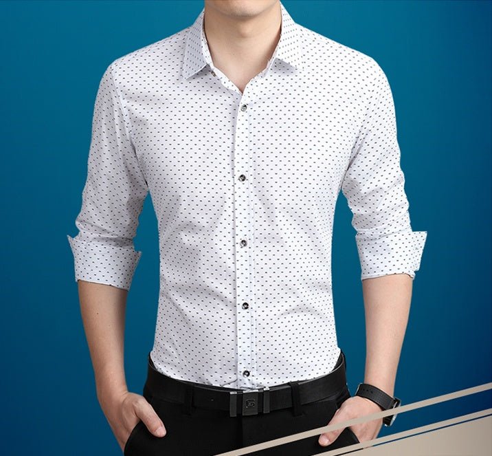 Men's Shirt Long - Sleeves Polka Dot Printing Shirts Slim Shirt - PratSN