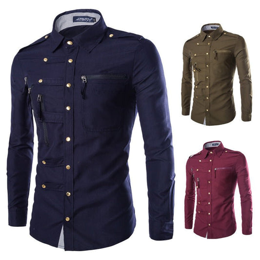Men's Shirt Slim Fit Cotton Dress Shirt Stylish Long Sleeve - PratSN