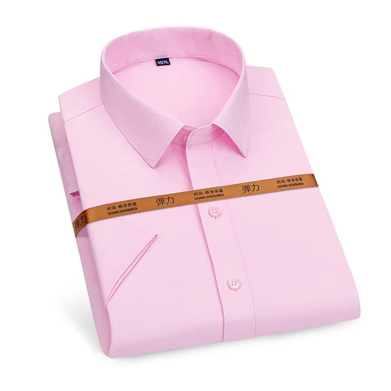 Men's short - sleeved shirt Business casual tooling solid color high - quality non - ironing slim fashion trend top shirt white shirt - PratSN