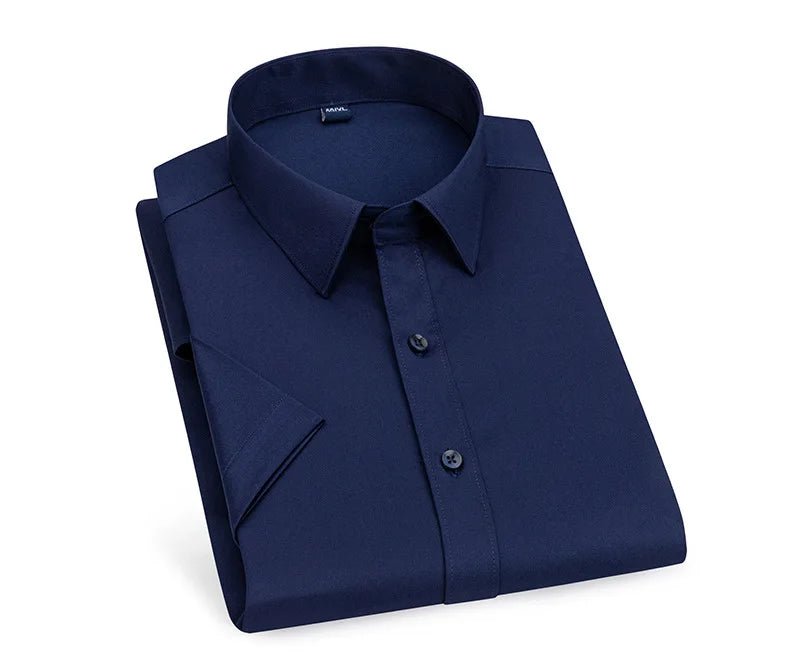 Men's short - sleeved shirt Business casual tooling solid color high - quality non - ironing slim fashion trend top shirt white shirt - PratSN