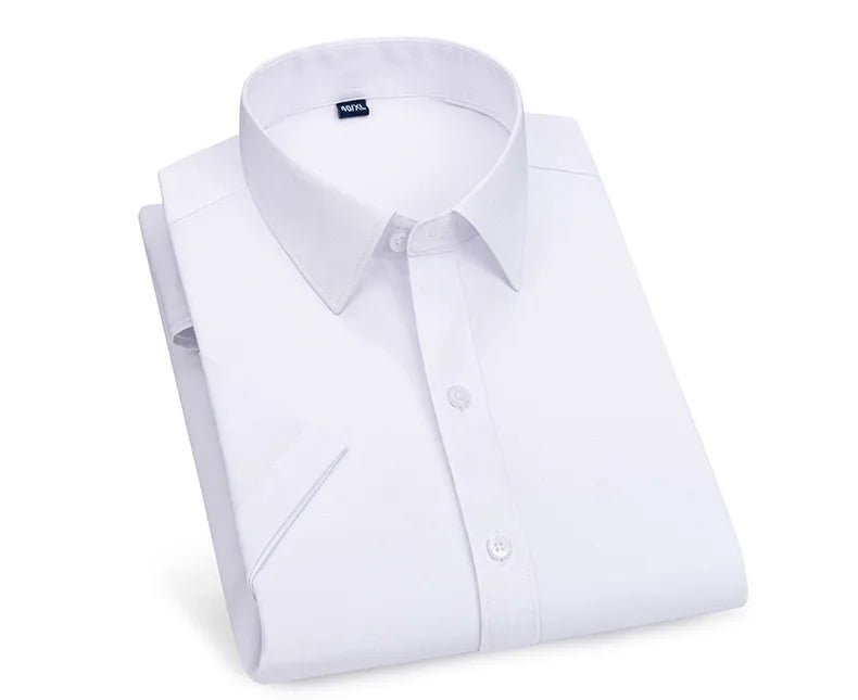 Men's short - sleeved shirt Business casual tooling solid color high - quality non - ironing slim fashion trend top shirt white shirt - PratSN