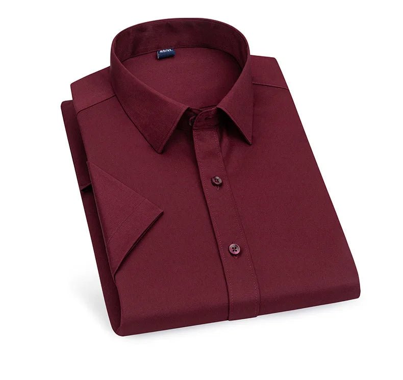 Men's short - sleeved shirt Business casual tooling solid color high - quality non - ironing slim fashion trend top shirt white shirt - PratSN