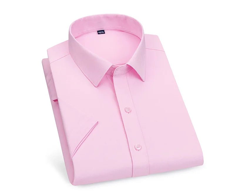 Men's short - sleeved shirt Business casual tooling solid color high - quality non - ironing slim fashion trend top shirt white shirt - PratSN