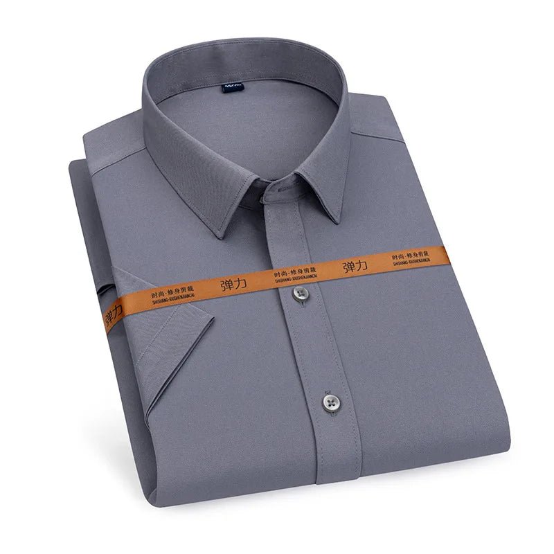 Men's short - sleeved shirt Business casual tooling solid color high - quality non - ironing slim fashion trend top shirt white shirt - PratSN