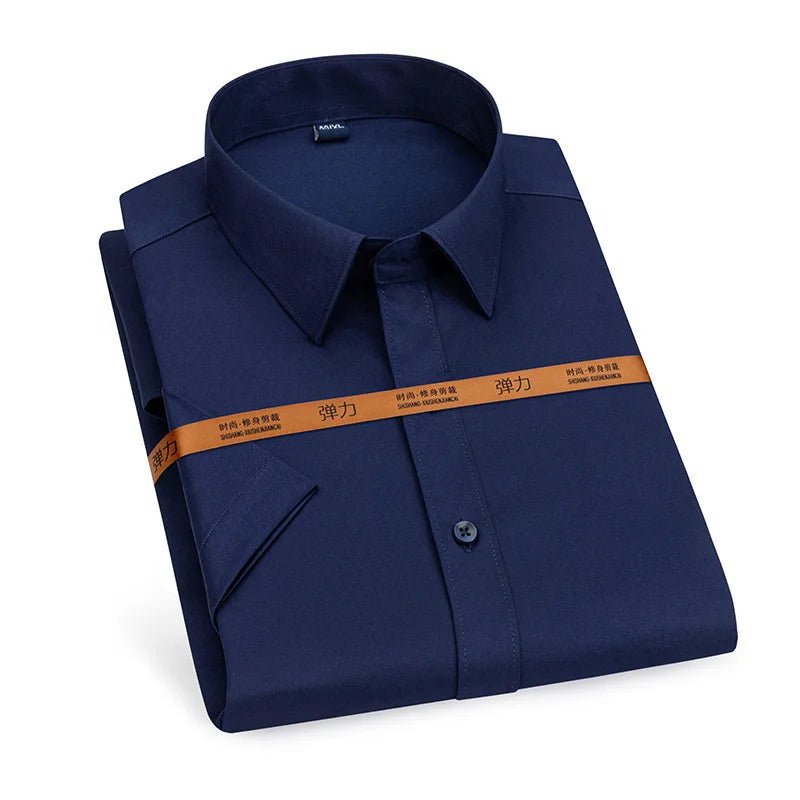 Men's short - sleeved shirt Business casual tooling solid color high - quality non - ironing slim fashion trend top shirt white shirt - PratSN