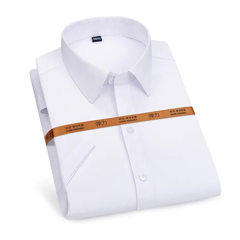 Men's short - sleeved shirt Business casual tooling solid color high - quality non - ironing slim fashion trend top shirt white shirt - PratSN