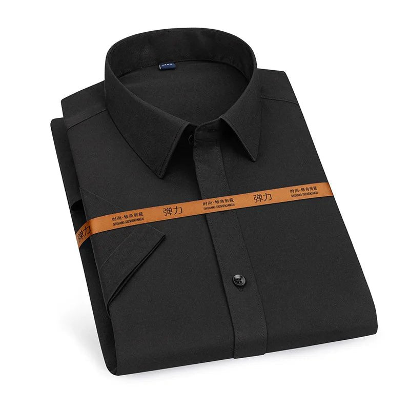 Men's short - sleeved shirt Business casual tooling solid color high - quality non - ironing slim fashion trend top shirt white shirt - PratSN