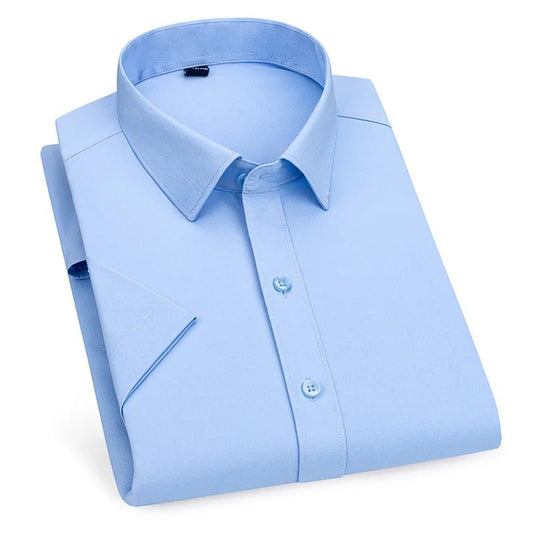 Men's short - sleeved shirt Business casual tooling solid color high - quality non - ironing slim fashion trend top shirt white shirt - PratSN