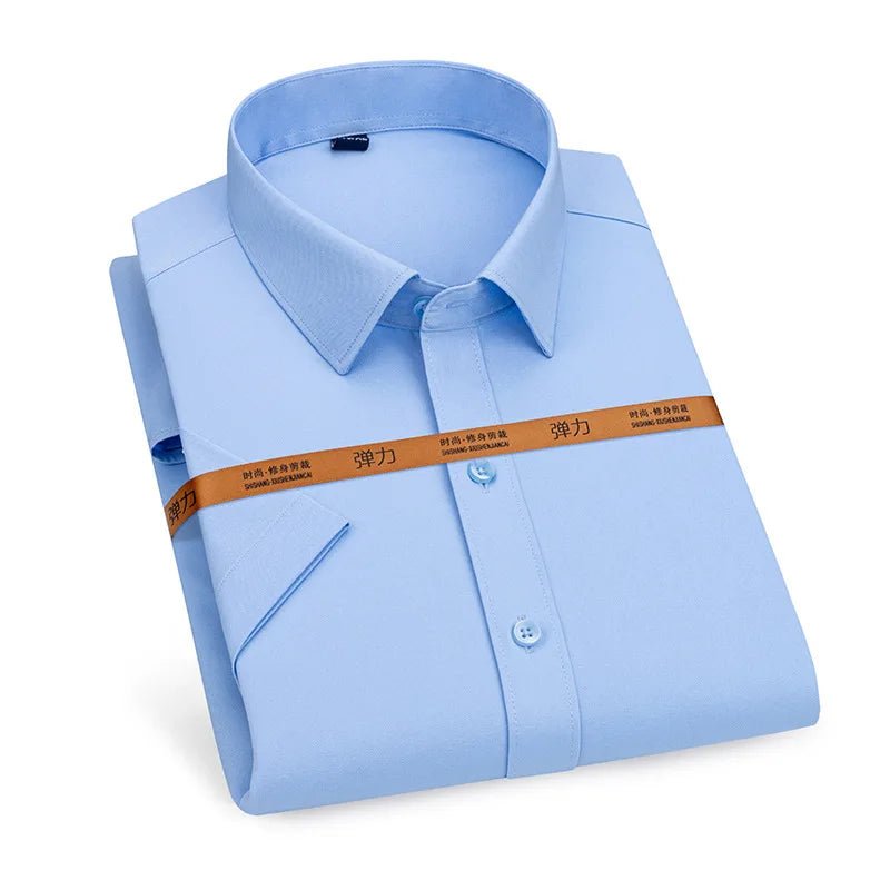 Men's short - sleeved shirt Business casual tooling solid color high - quality non - ironing slim fashion trend top shirt white shirt - PratSN
