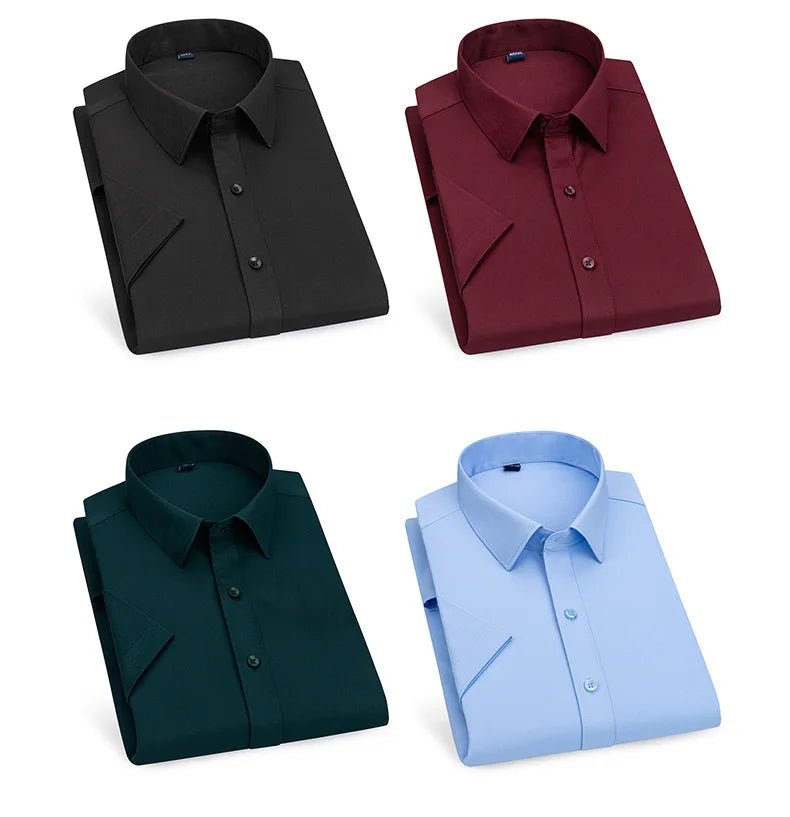 Men's short - sleeved shirt Business casual tooling solid color high - quality non - ironing slim fashion trend top shirt white shirt - PratSN