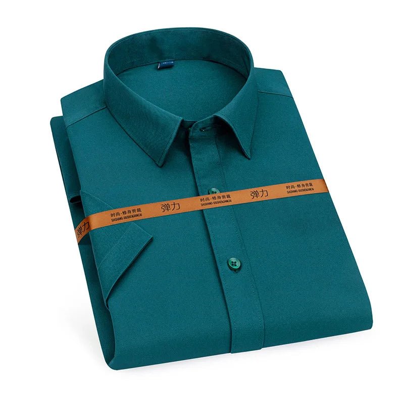 Men's short - sleeved shirt Business casual tooling solid color high - quality non - ironing slim fashion trend top shirt white shirt - PratSN