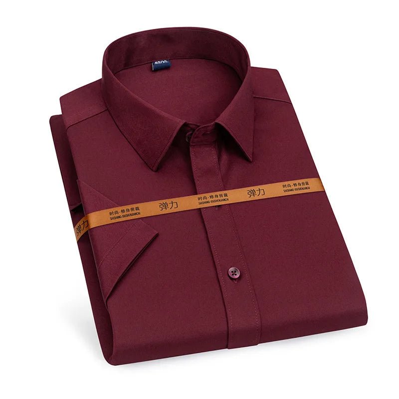 Men's short - sleeved shirt Business casual tooling solid color high - quality non - ironing slim fashion trend top shirt white shirt - PratSN