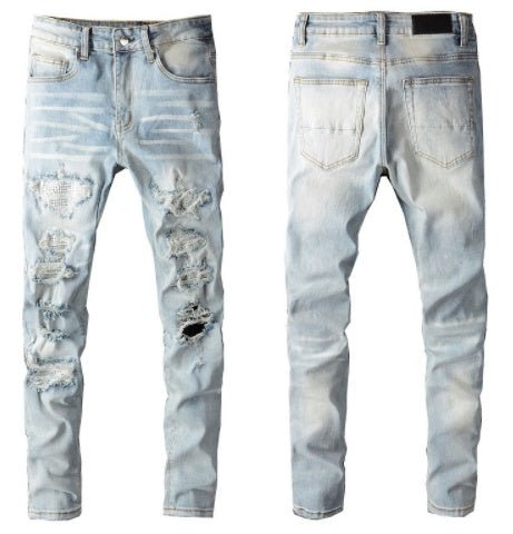 men's Slightly Elastic Cotton Tattered Skinny Jeans - PratSN
