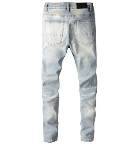 men's Slightly Elastic Cotton Tattered Skinny Jeans - PratSN
