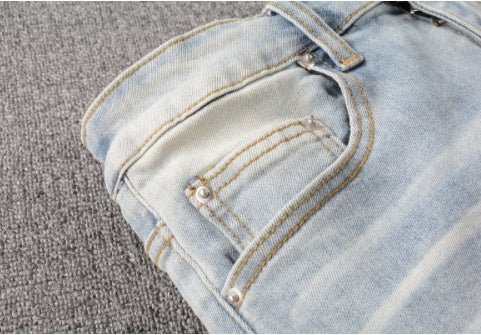 men's Slightly Elastic Cotton Tattered Skinny Jeans - PratSN