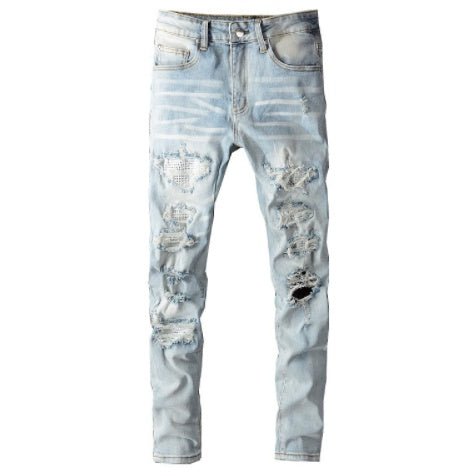 men's Slightly Elastic Cotton Tattered Skinny Jeans - PratSN