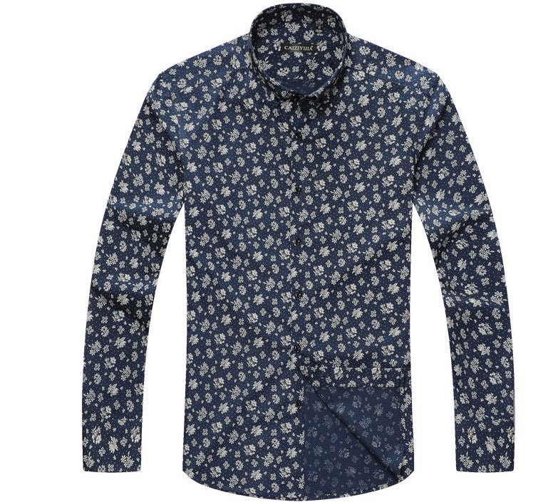 Men's slim casual long - sleeved shirt fashion print - PratSN