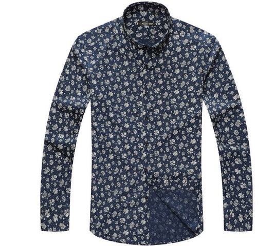 Men's slim casual long - sleeved shirt fashion print - PratSN