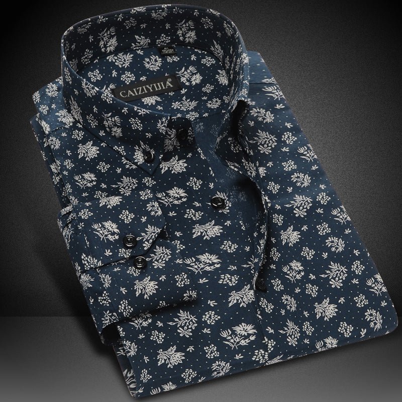 Men's slim casual long - sleeved shirt fashion print - PratSN