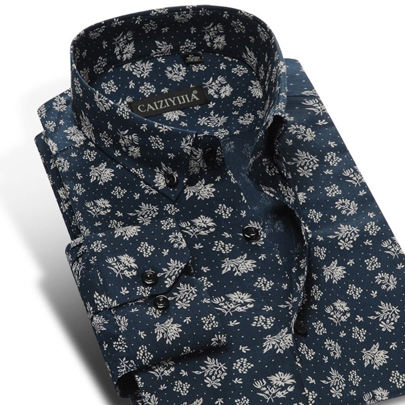 Men's slim casual long - sleeved shirt fashion print - PratSN