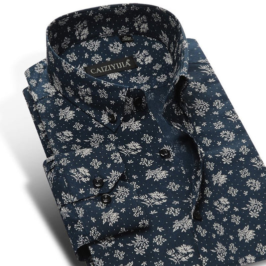 Men's slim casual long - sleeved shirt fashion print - PratSN