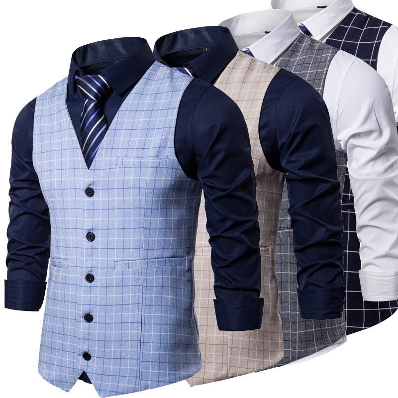 Men's Slim Fit Checkered Button Vest - PratSN
