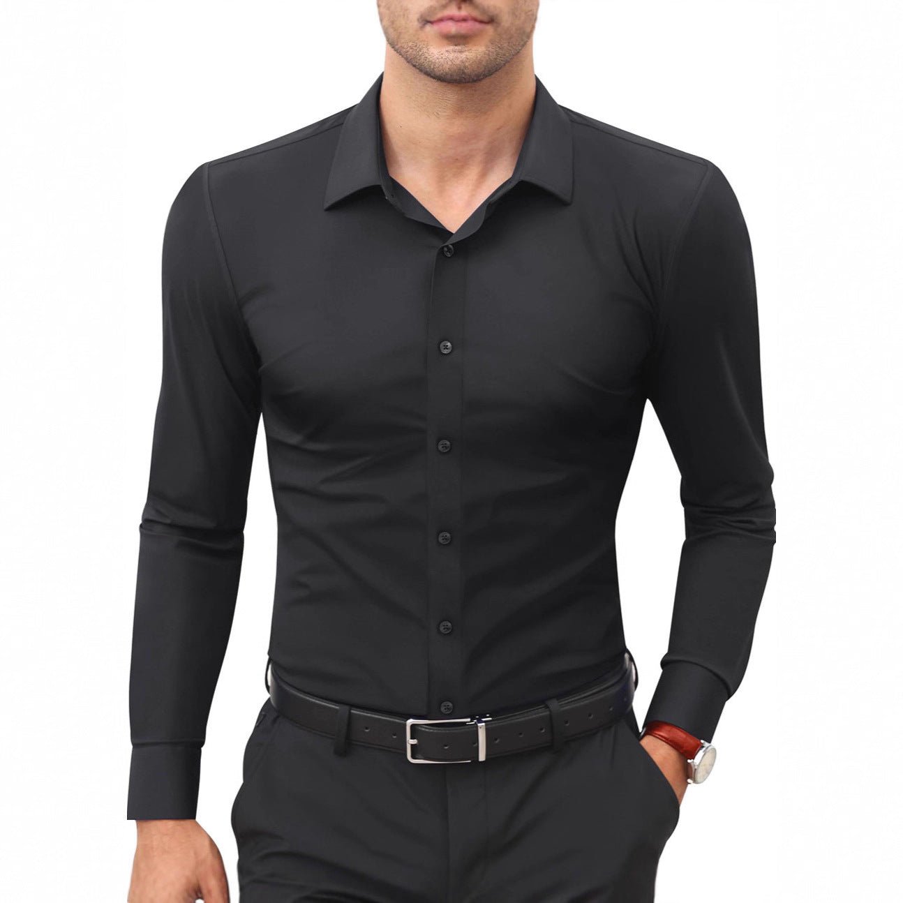Mens Slim - Fit Solid - Color Work Shirt From Europe And The US - PratSN