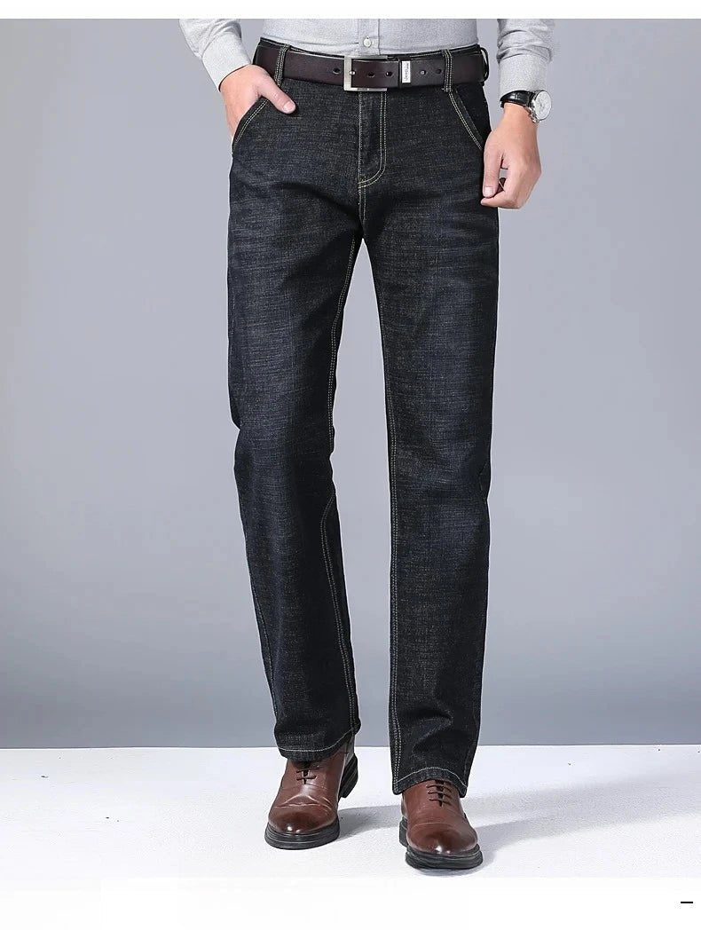 Men's Slim Fit Stretch Business Jeans Classic Casual Denim Pants Black Blue Fashion Trousers - PratSN