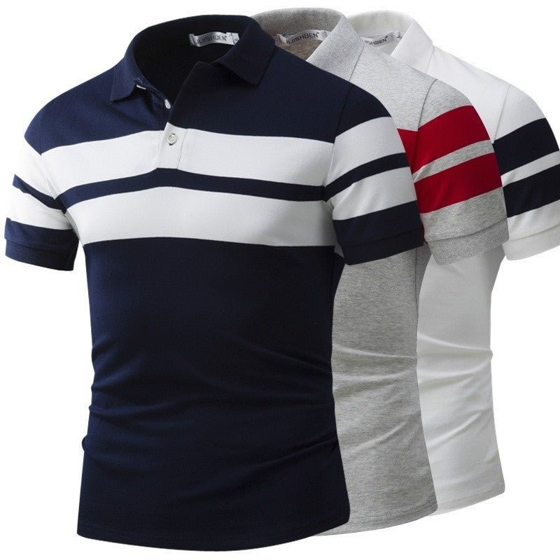 Men's Slim - fit Striped Short Sleeves T-shirt European And American Leisure Polo Shirt Foreign Trade Men Short T-shirt - PratSN
