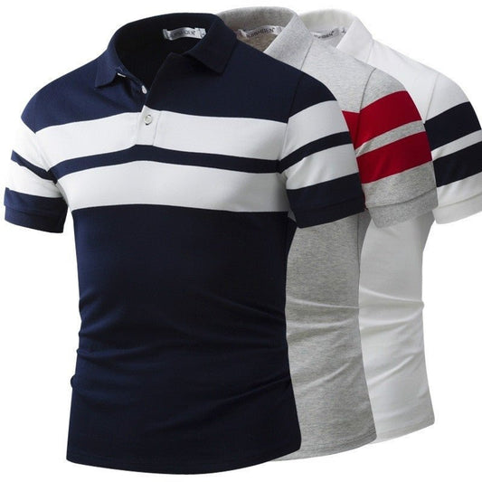 Men's Slim - fit Striped Short Sleeves T-shirt European And American Leisure Polo Shirt Foreign Trade Men Short T-shirt - PratSN