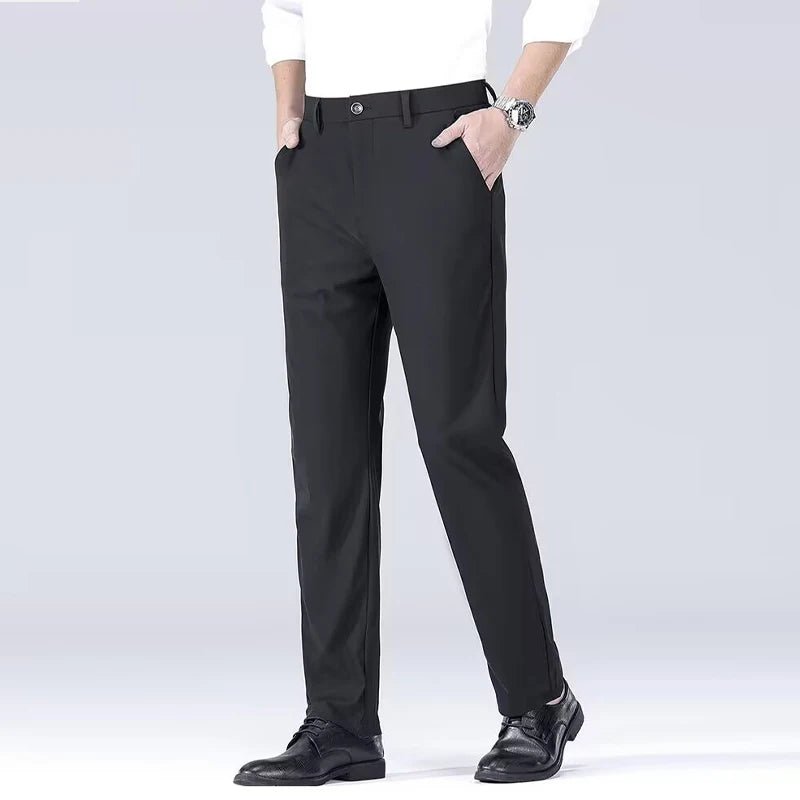 Men's smart casual pants elastic sports, men's quick drying pants spring and autumn straight leg office black work pants - PratSN