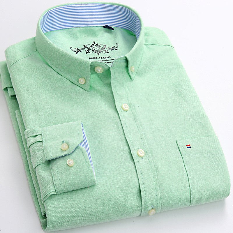 Men's Solid Color Casual Cotton Oxford Long - sleeved Shirt - PratSN