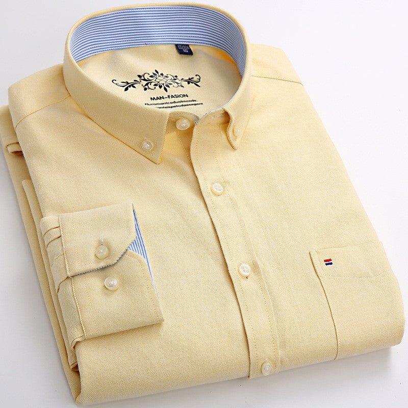 Men's Solid Color Casual Cotton Oxford Long - sleeved Shirt - PratSN