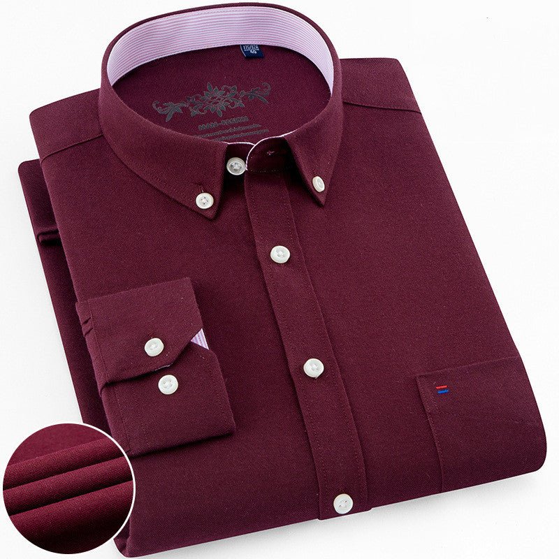 Men's Solid Color Casual Cotton Oxford Long - sleeved Shirt - PratSN