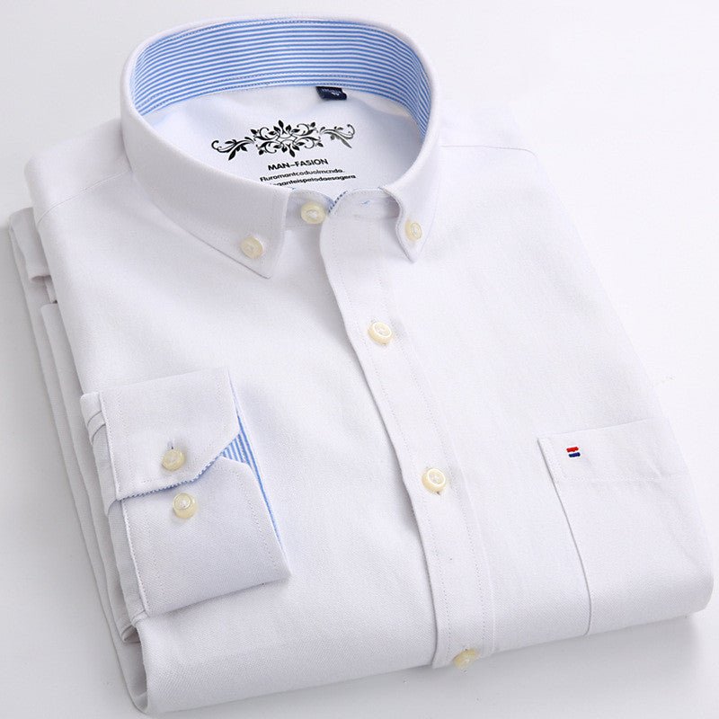 Men's Solid Color Casual Cotton Oxford Long - sleeved Shirt - PratSN