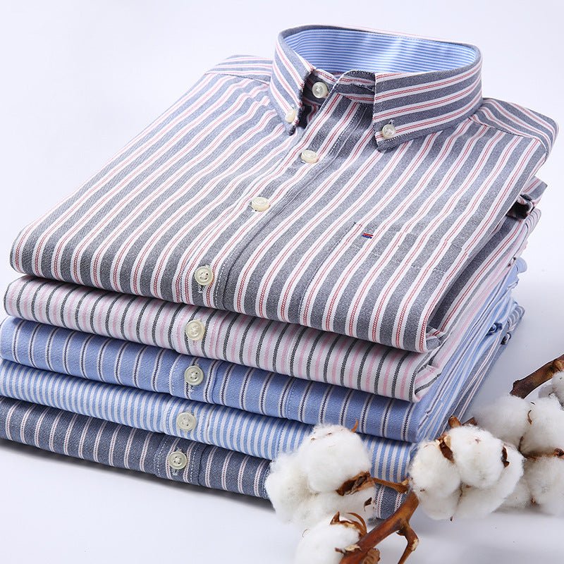 Men's Solid Color Casual Cotton Oxford Long - sleeved Shirt - PratSN