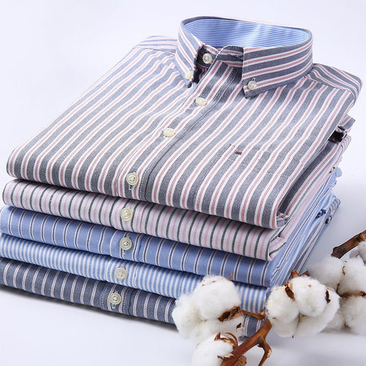 Men's Solid Color Casual Cotton Oxford Long - sleeved Shirt - PratSN