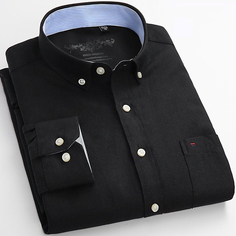 Men's Solid Color Casual Cotton Oxford Long - sleeved Shirt - PratSN