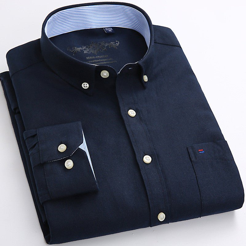 Men's Solid Color Casual Cotton Oxford Long - sleeved Shirt - PratSN