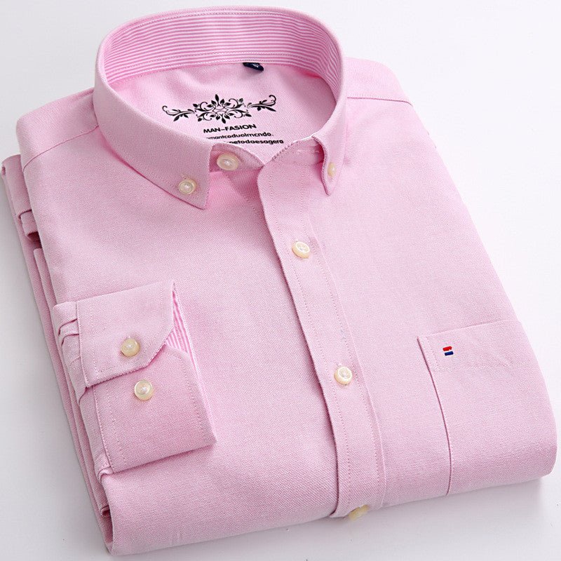 Men's Solid Color Casual Cotton Oxford Long - sleeved Shirt - PratSN