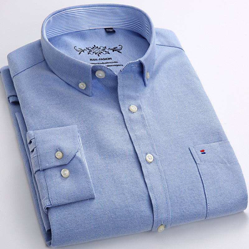 Men's Solid Color Casual Cotton Oxford Long - sleeved Shirt - PratSN