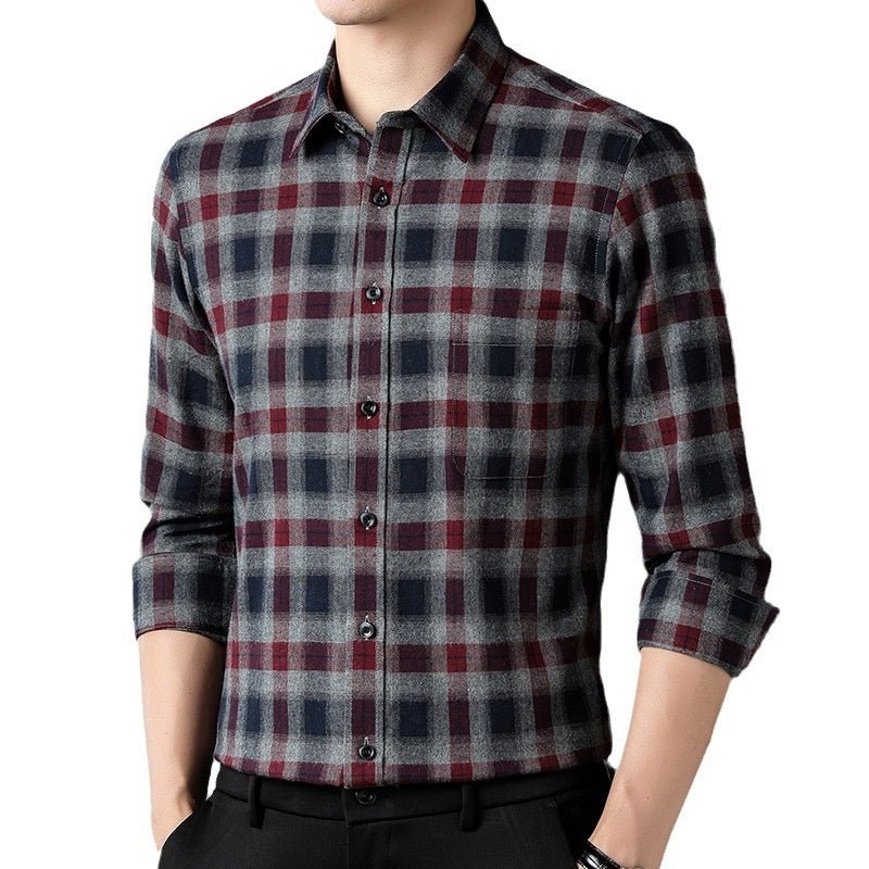 Men's Spring And Autumn Coat Casual Cotton Brushed Plaid Shirt - PratSN