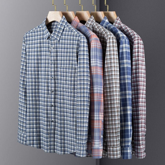 Men's Spring And Autumn Coat Casual Cotton Brushed Plaid Shirt - PratSN