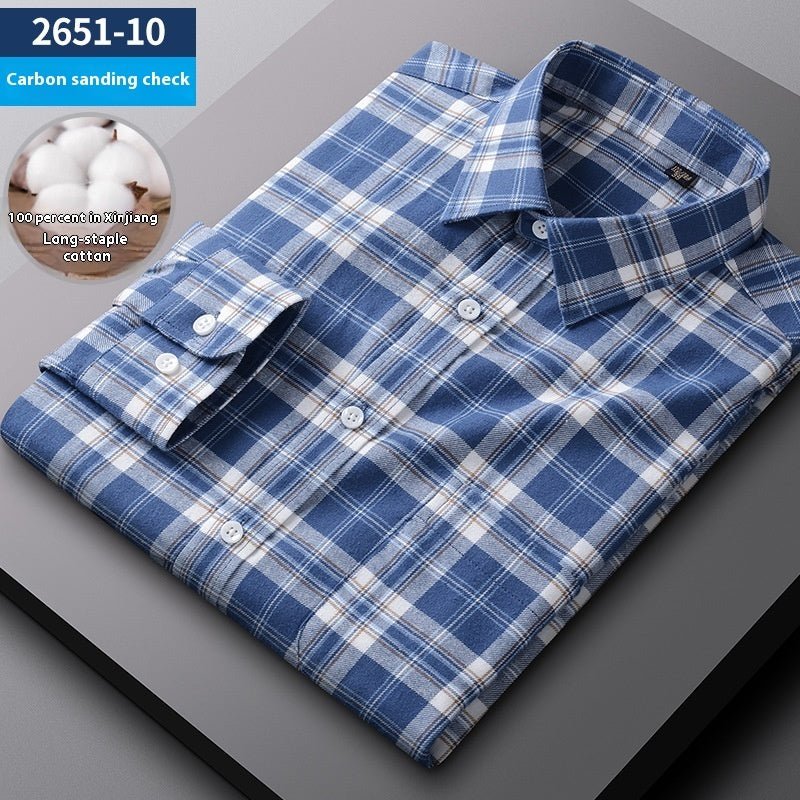 Men's Spring And Autumn Coat Casual Cotton Brushed Plaid Shirt - PratSN